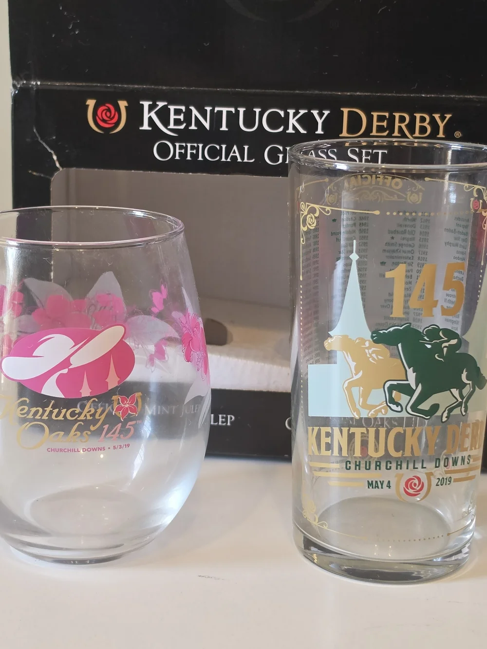 Kentucky Derby Official Glass Set - Gold & Pink